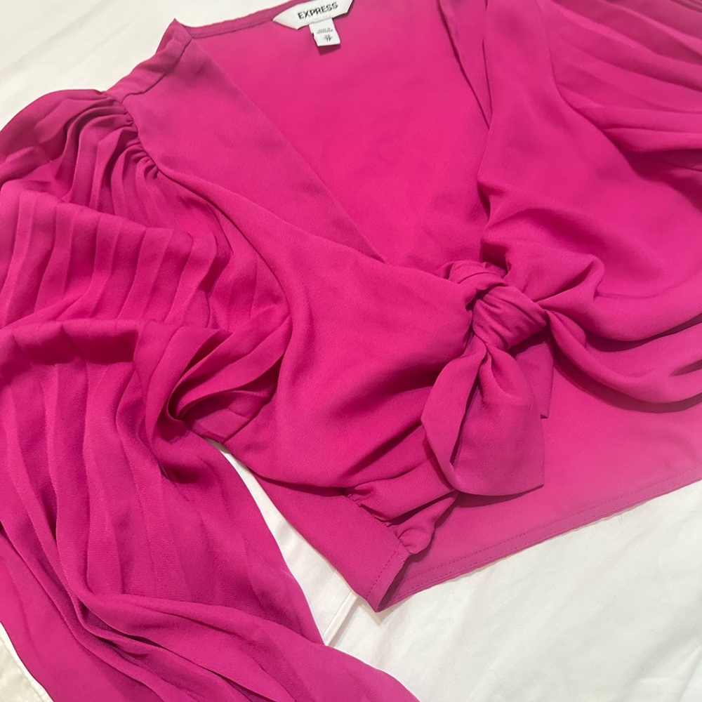Express Women's Fuchsia Blouse with Pleated Sleeves